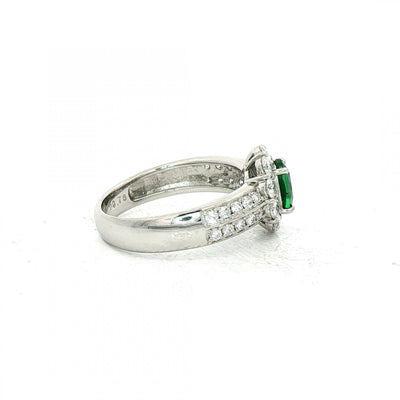 0.52ct Oval Emerald & 0.76ct Natural Diamond Cluster Halo with Double Row Shank in 18ct White Gold