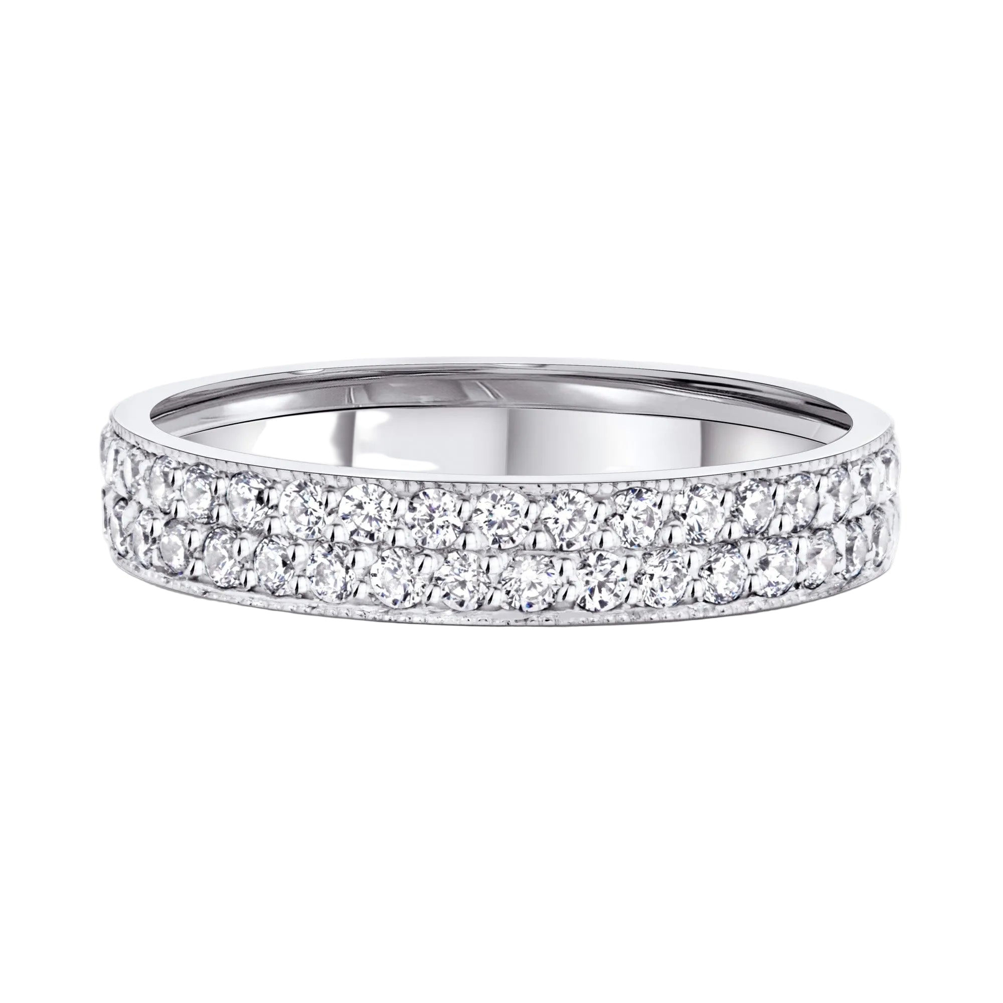 0.54ct 3.5mm 2 Row Grain Set Natural Diamond Wedding Band In 18ct White Gold