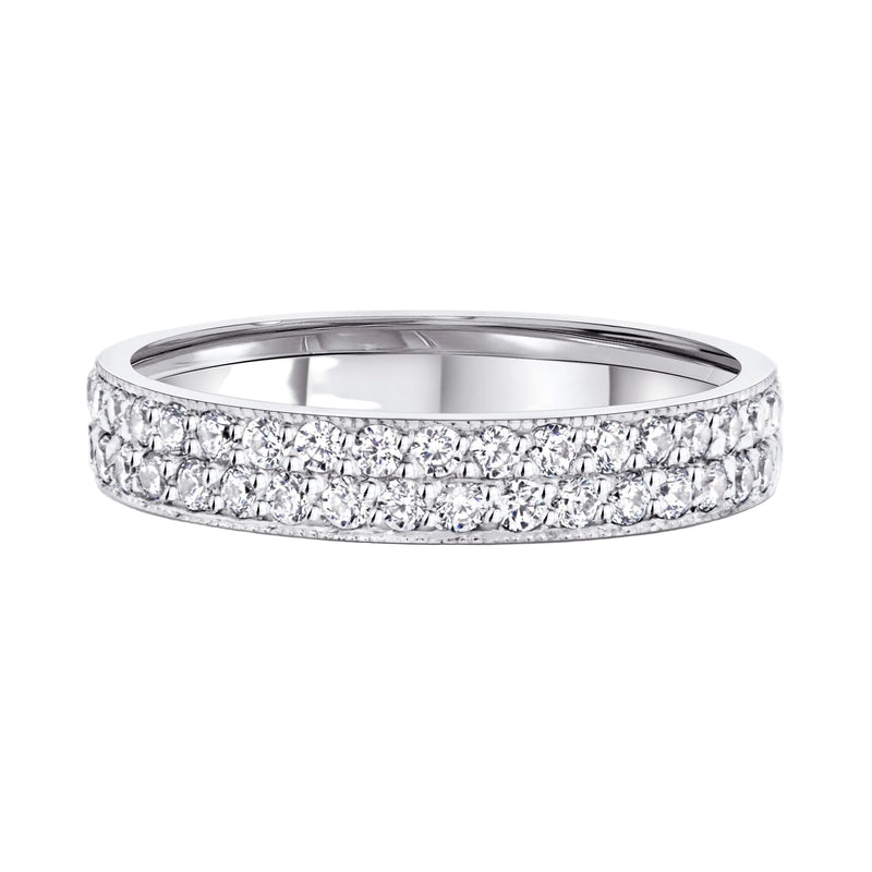0.54ct 3.5mm 2 Row Grain Set Natural Diamond Wedding Band In 18ct White Gold
