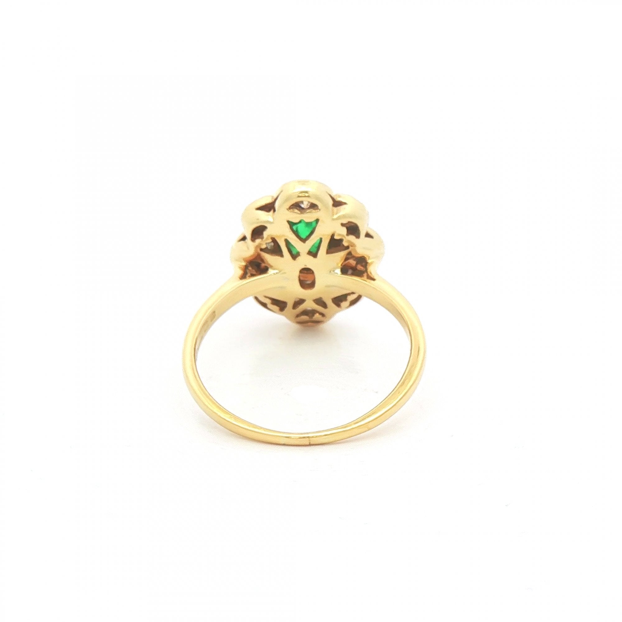 0.54ct Oval Emerald & 0.96ct Natural Diamond Cluster Ring in 18ct Yellow Gold