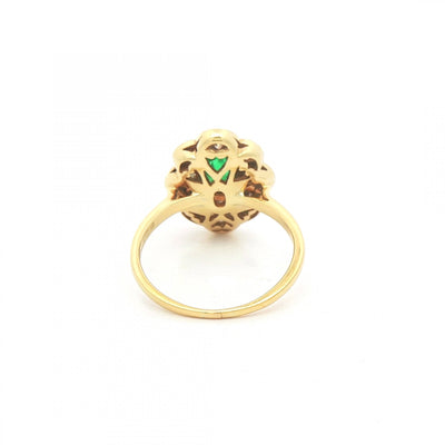 0.54ct Oval Emerald & 0.96ct Natural Diamond Cluster Ring in 18ct Yellow Gold