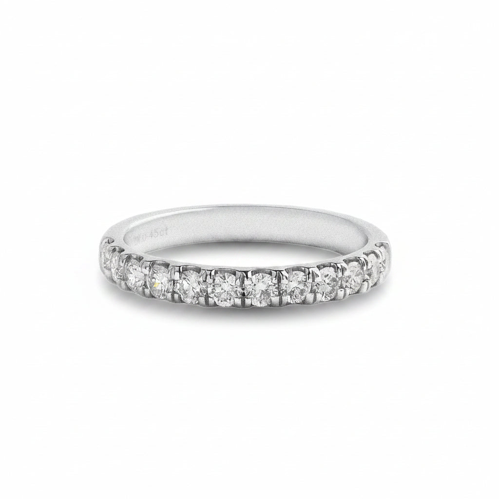0.55ct Brilliant Cut Claw Set Natural Diamond Wedding Band In 18ct White Gold