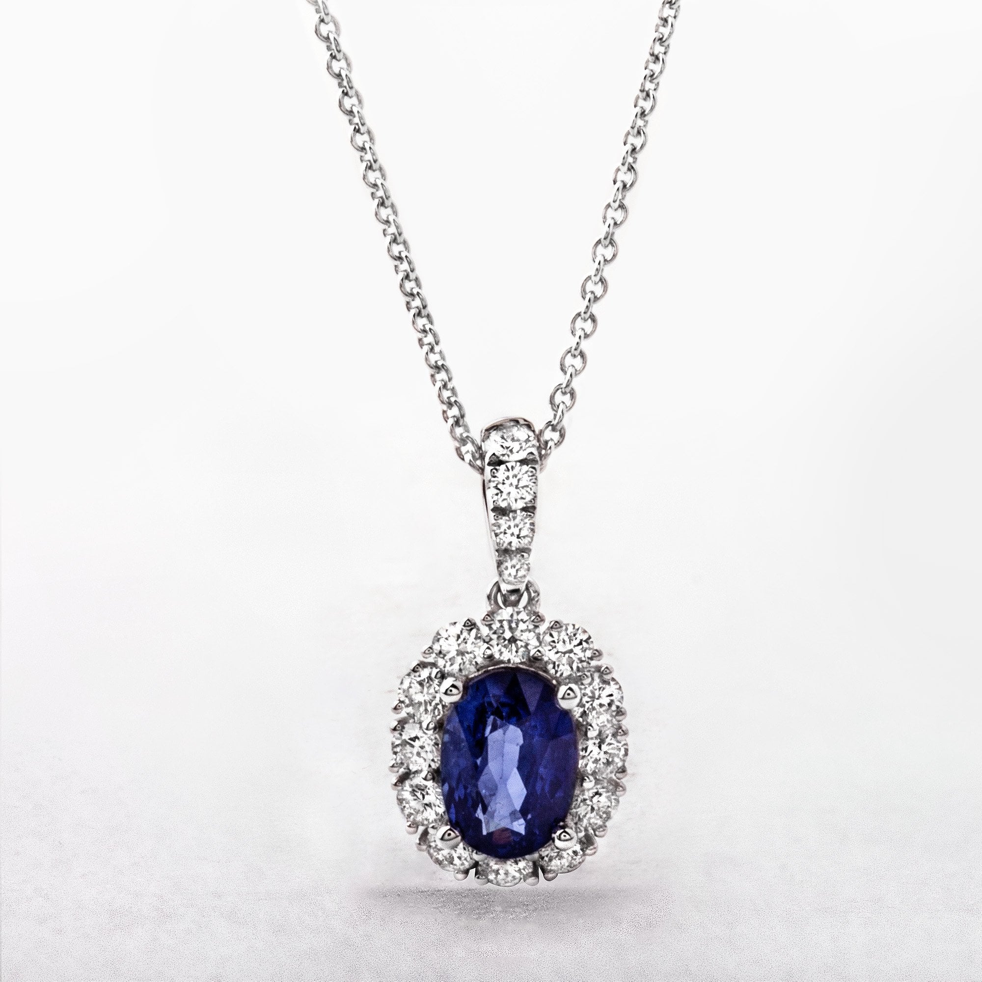 0.56ct Diamond and 1.39ct Sapphire Oval Cut Pendant in 18ct Gold