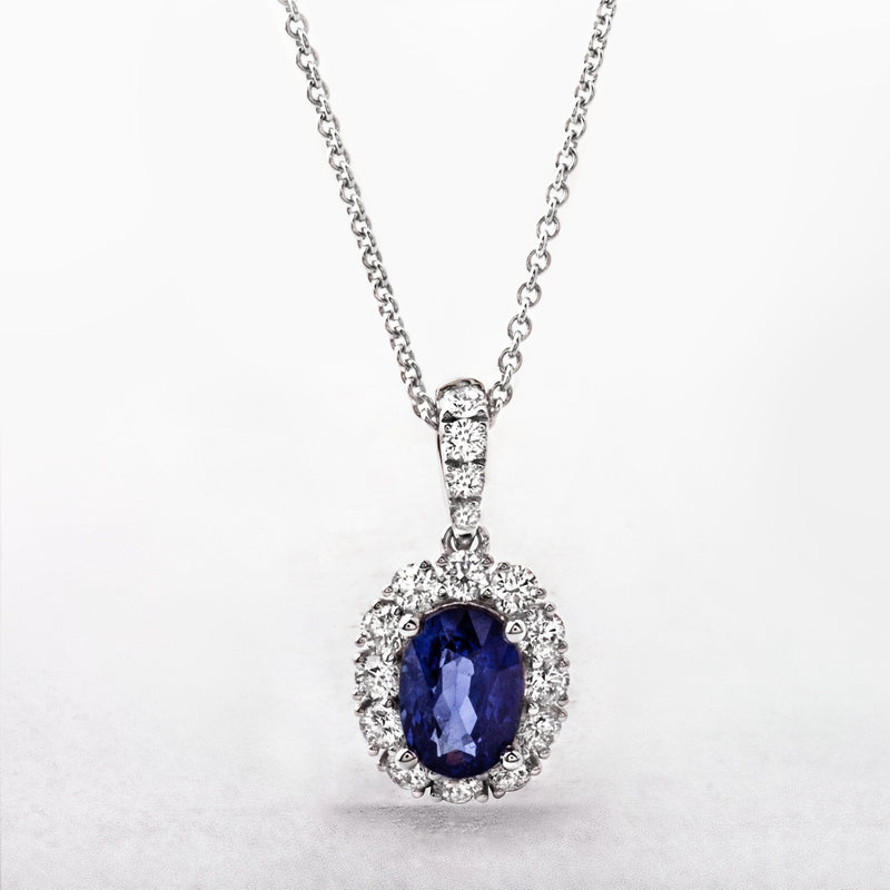 0.56ct Diamond and 1.39ct Sapphire Oval Cut Pendant in 18ct Gold
