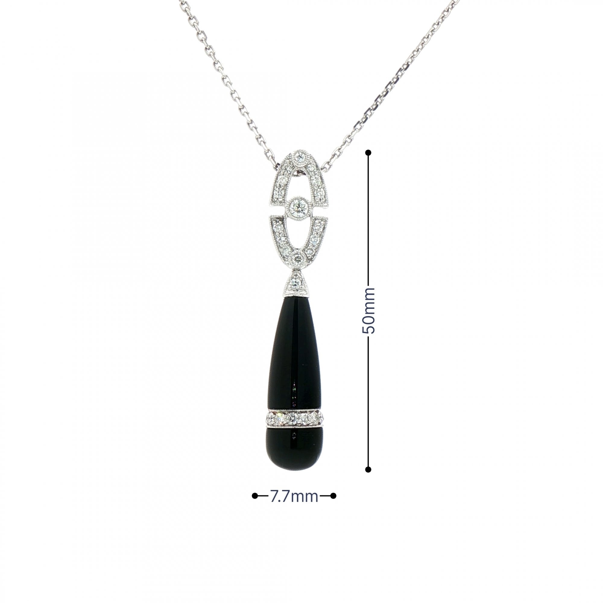 0.56ct Natural Diamond & 8.9ct Black Onyx Drop Pendant in 18ct White Gold