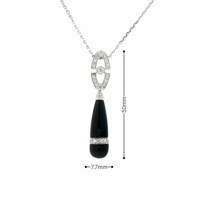 0.56ct Natural Diamond & 8.9ct Black Onyx Drop Pendant in 18ct White Gold