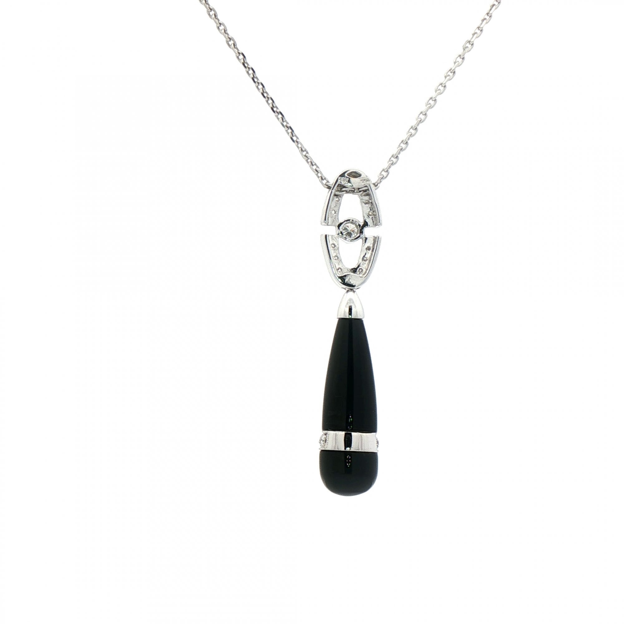0.56ct Natural Diamond & 8.9ct Black Onyx Drop Pendant in 18ct White Gold