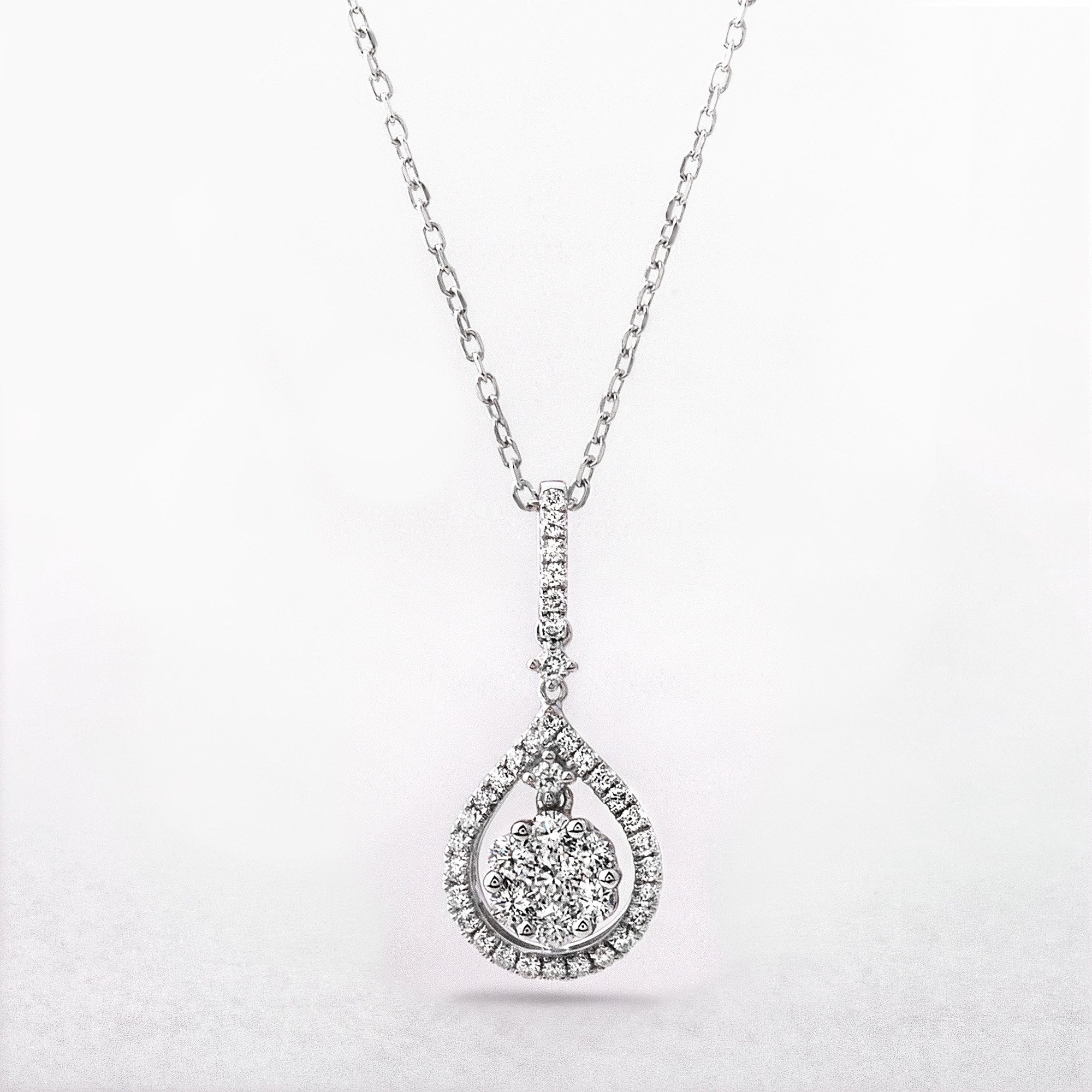 0.56ct Natural Diamond Cluster Pear Shape Drop Pendant in 18ct White Gold