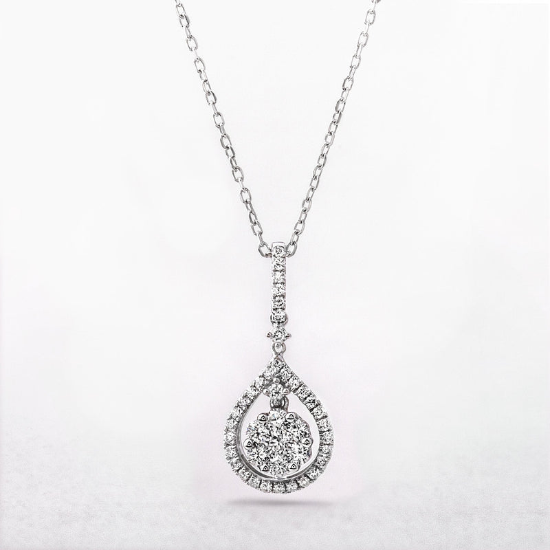 0.56ct Natural Diamond Cluster Pear Shape Drop Pendant in 18ct White Gold