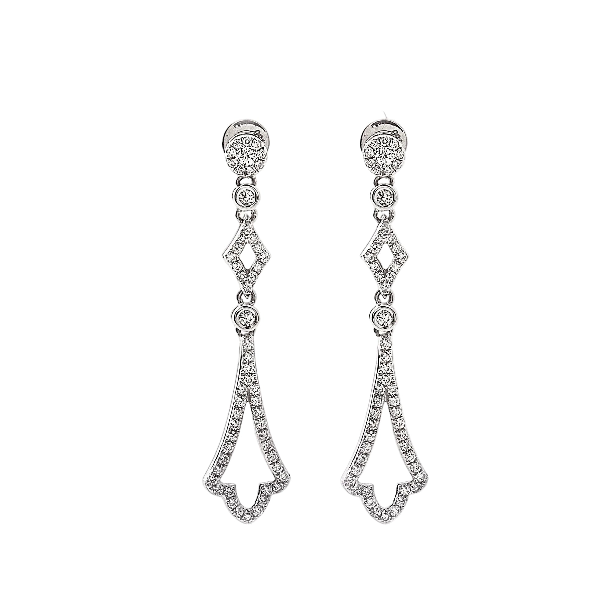 0.56ct Natural Diamond Floral Art Deco Style Drop Earrings in 18ct White Gold