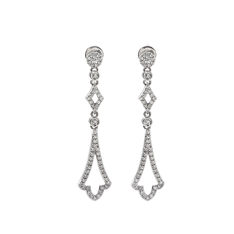 0.56ct Natural Diamond Floral Art Deco Style Drop Earrings in 18ct White Gold