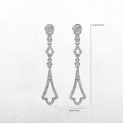 0.56ct Natural Diamond Floral Art Deco Style Drop Earrings in 18ct White Gold