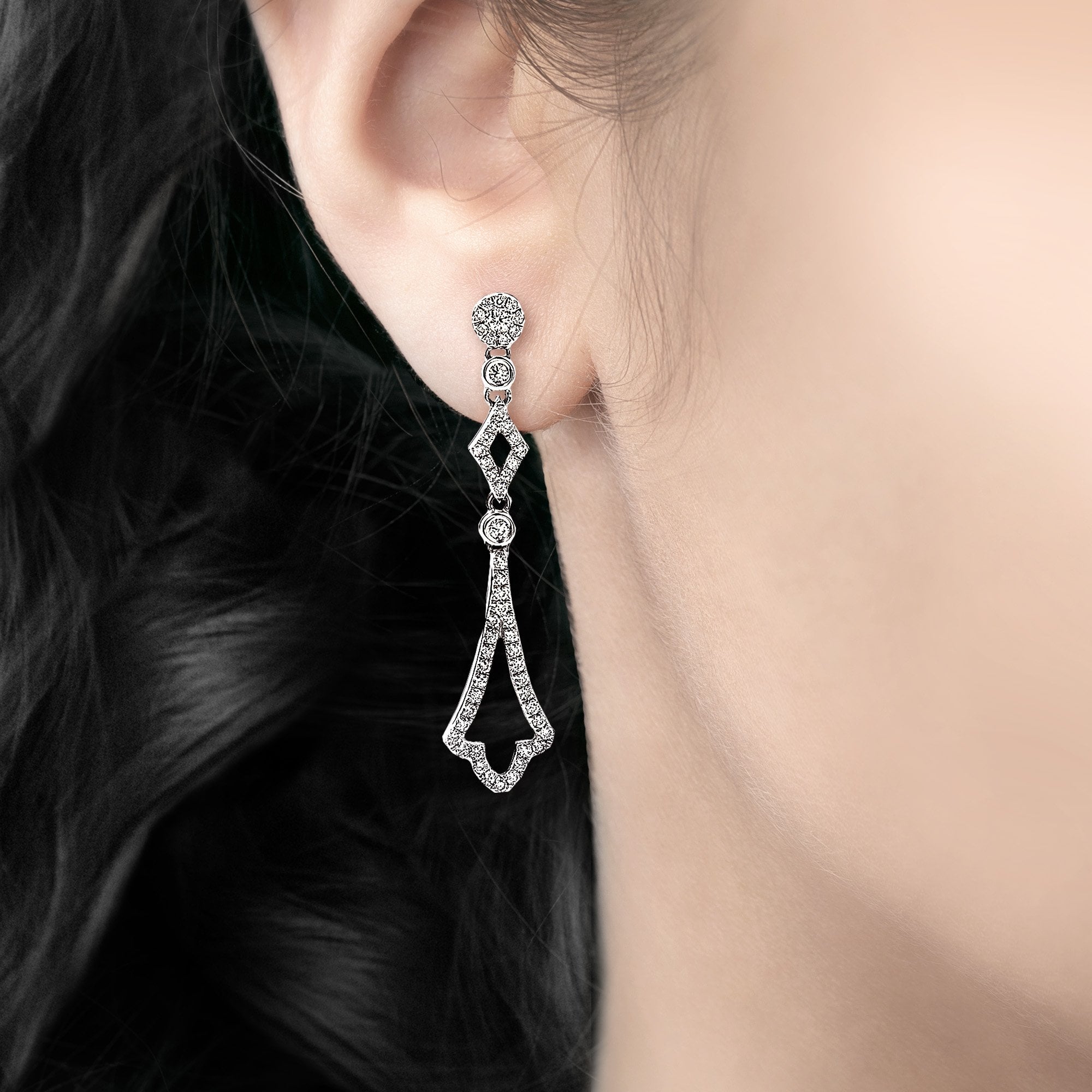 0.56ct Natural Diamond Floral Art Deco Style Drop Earrings in 18ct White Gold