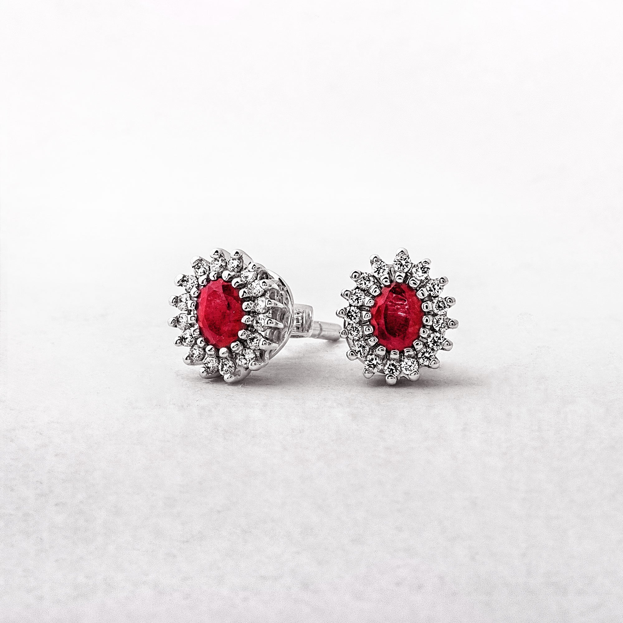 0.56ct Ruby & 0.17ct Natural Diamond Cluster Stud Earrings in 18ct White Gold
