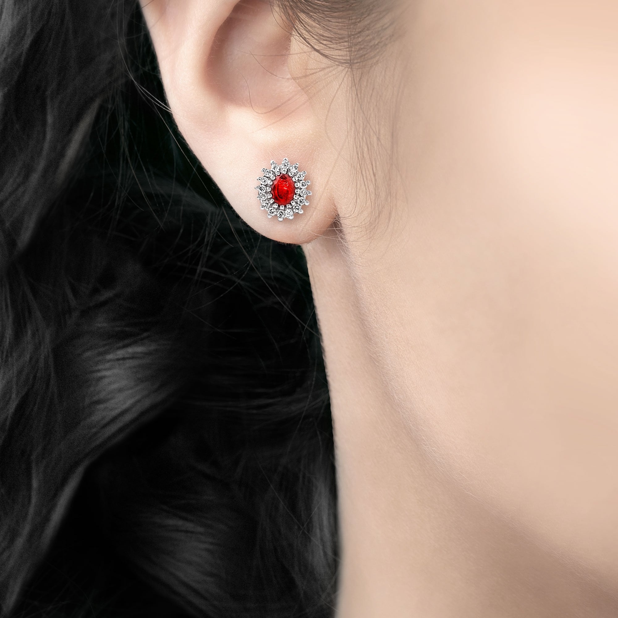 0.56ct Ruby & 0.17ct Natural Diamond Cluster Stud Earrings in 18ct White Gold