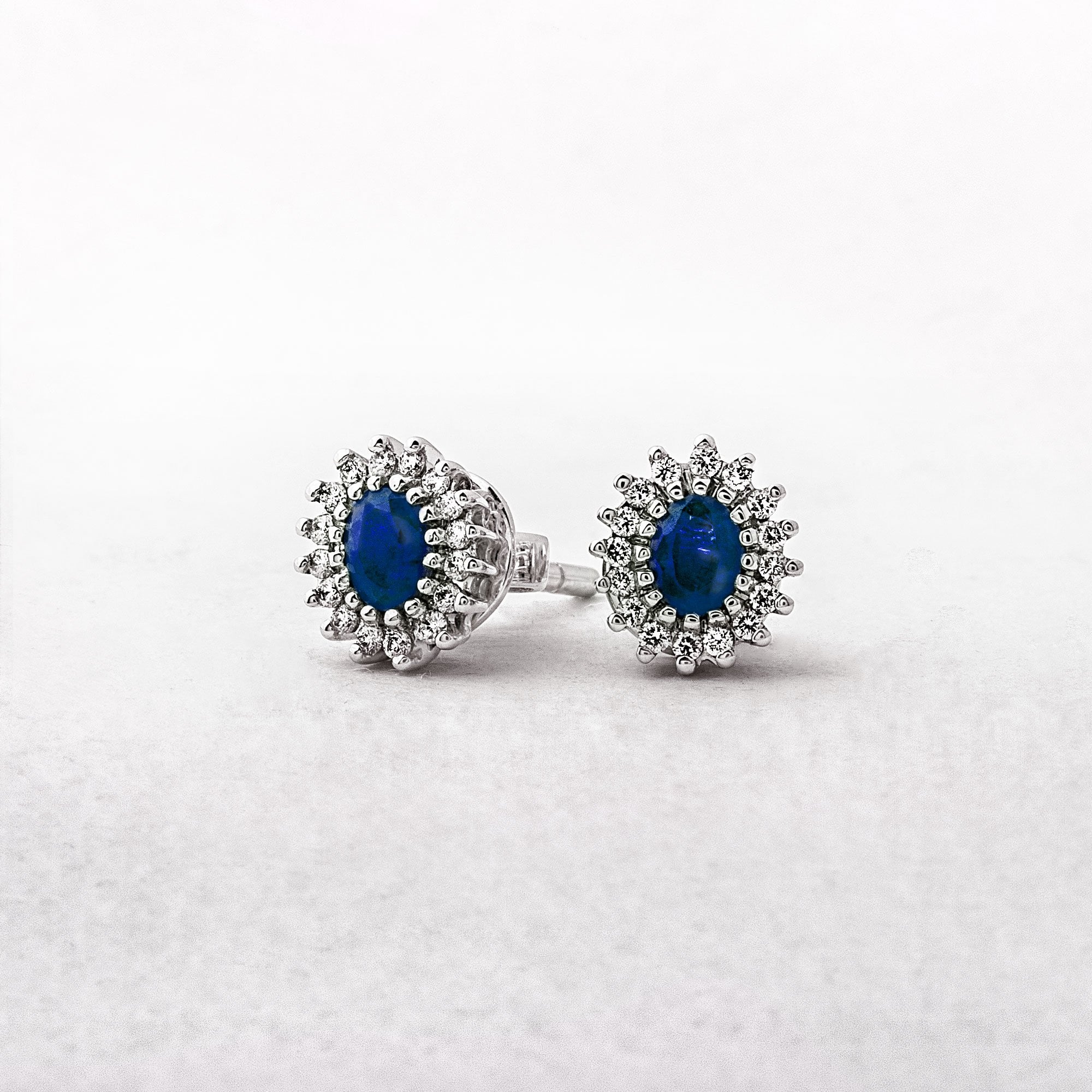 0.56ct Sapphire & 0.17ct Diamond Cluster Stud Earrings in 18ct White Gold
