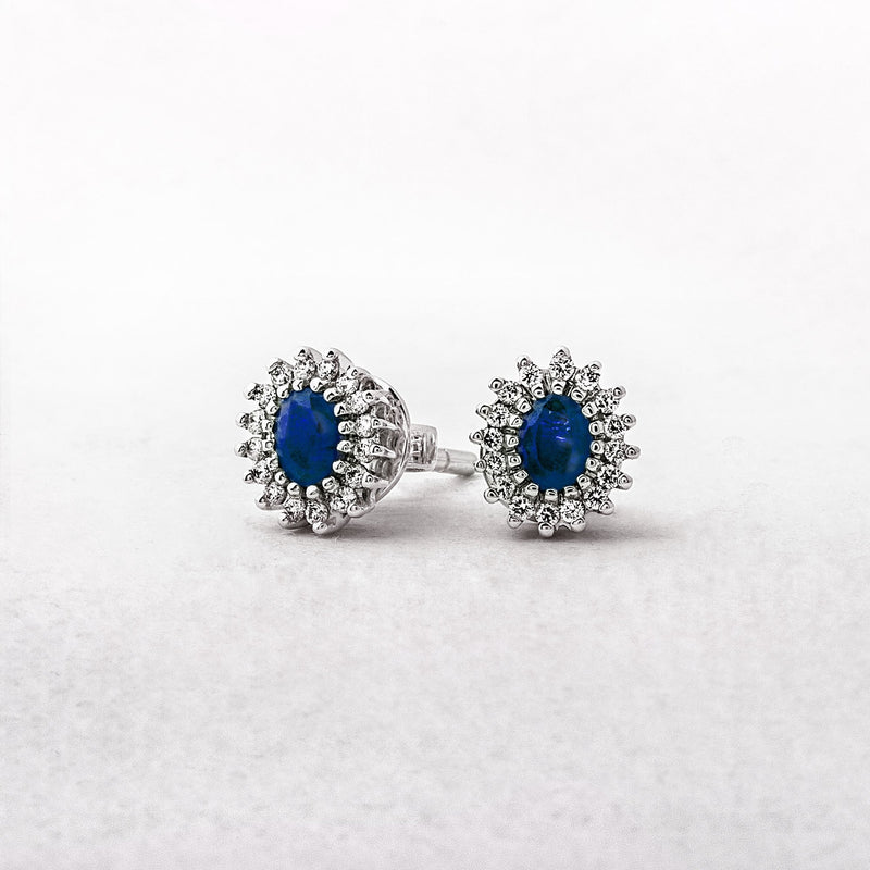 0.56ct Sapphire & 0.17ct Diamond Cluster Stud Earrings in 18ct White Gold