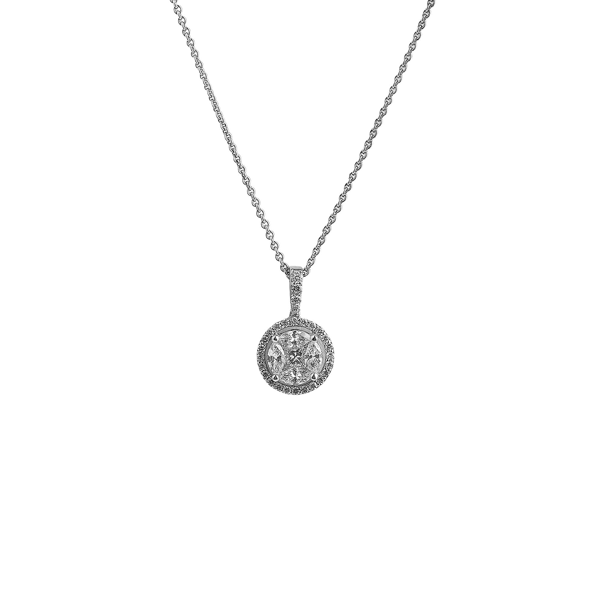 0.57ct FVs Natural Diamond Invisable Set Pendant With Halo Surround In 18ct White Gold