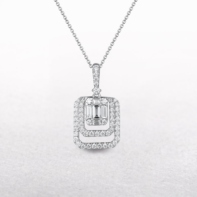 0.57ct Natural Diamond Art Deco Style Pendant in 18ct White Gold