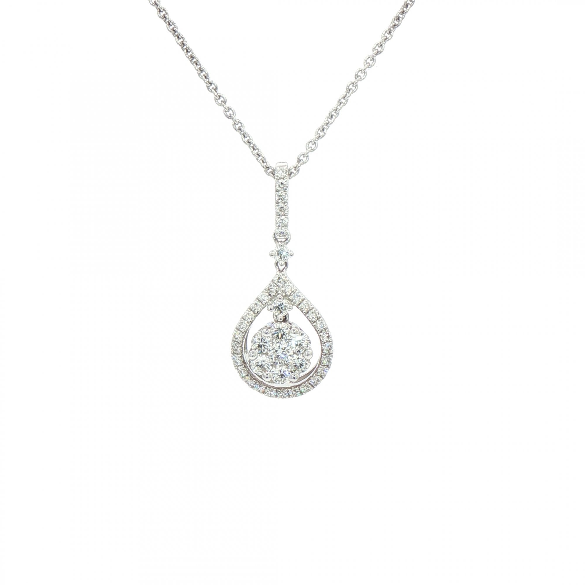 0.57ct Natural Diamond Multi Stone Pear Drop Pendant in 18ct White Gold