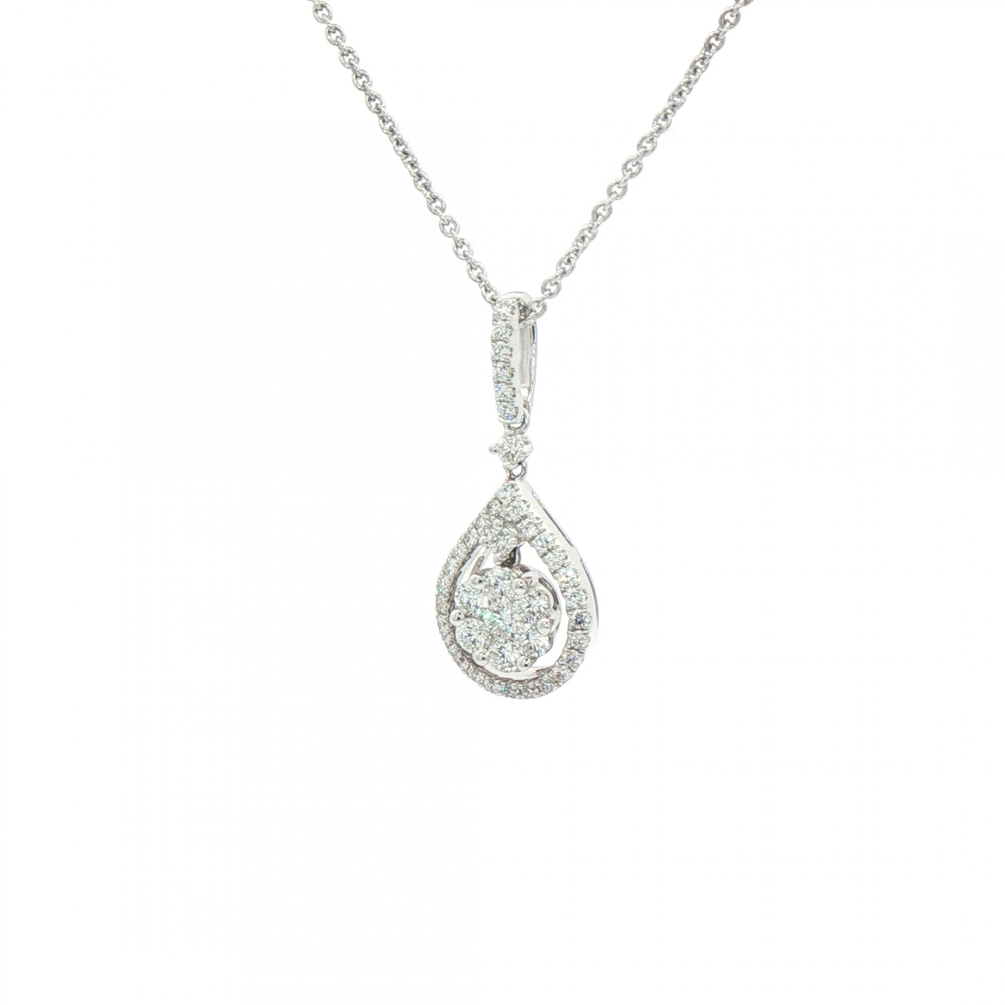 0.57ct Natural Diamond Multi Stone Pear Drop Pendant in 18ct White Gold