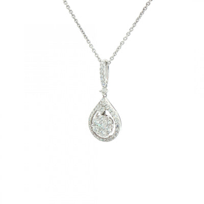 0.57ct Natural Diamond Multi Stone Pear Drop Pendant in 18ct White Gold