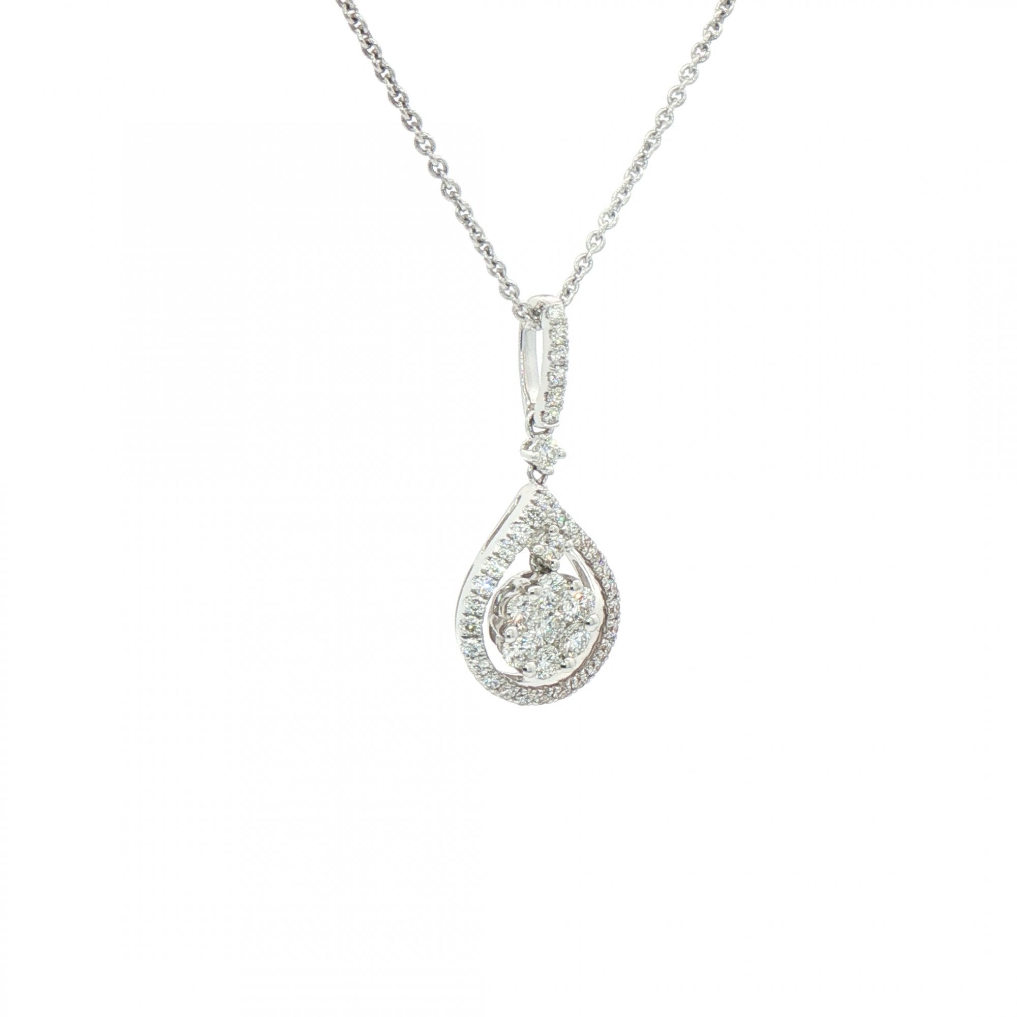 0.57ct Natural Diamond Multi Stone Pear Drop Pendant in 18ct White Gold
