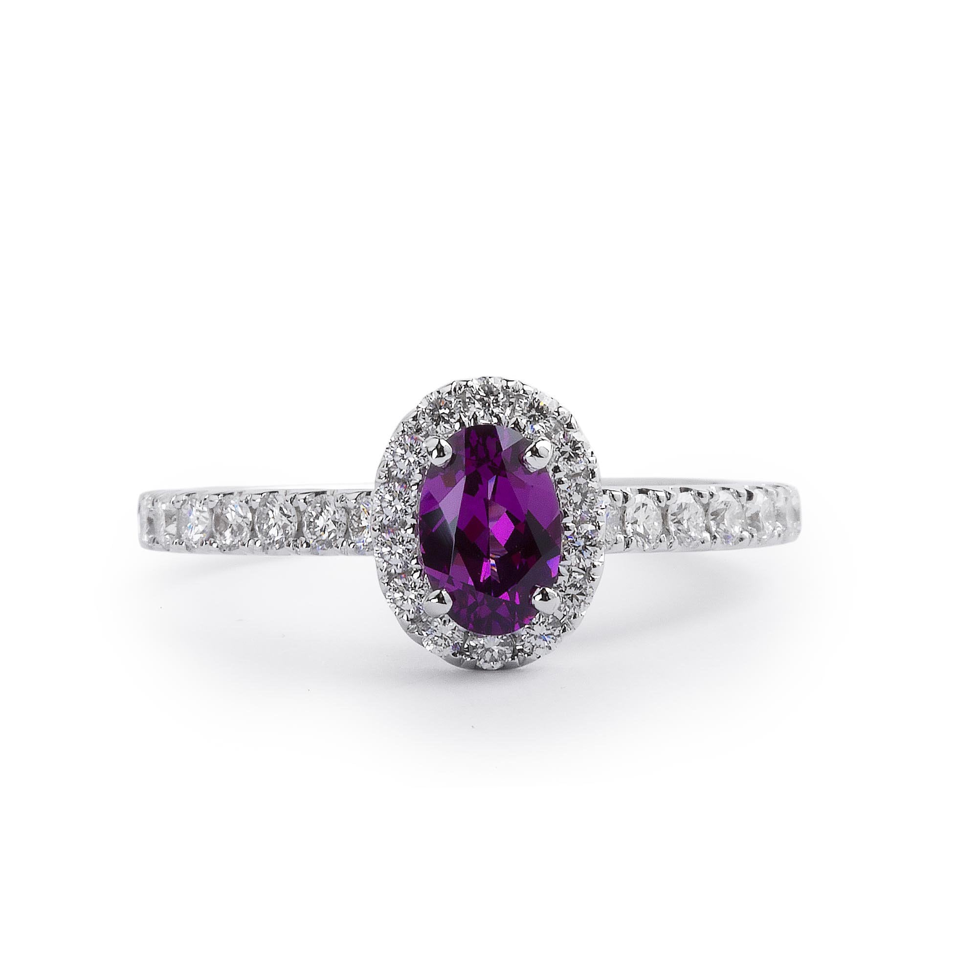 0.57ct Oval Rhodolite Garnet & 0.37ct Natural Diamond Halo With Diamond Shoulders in 18ct White Gold