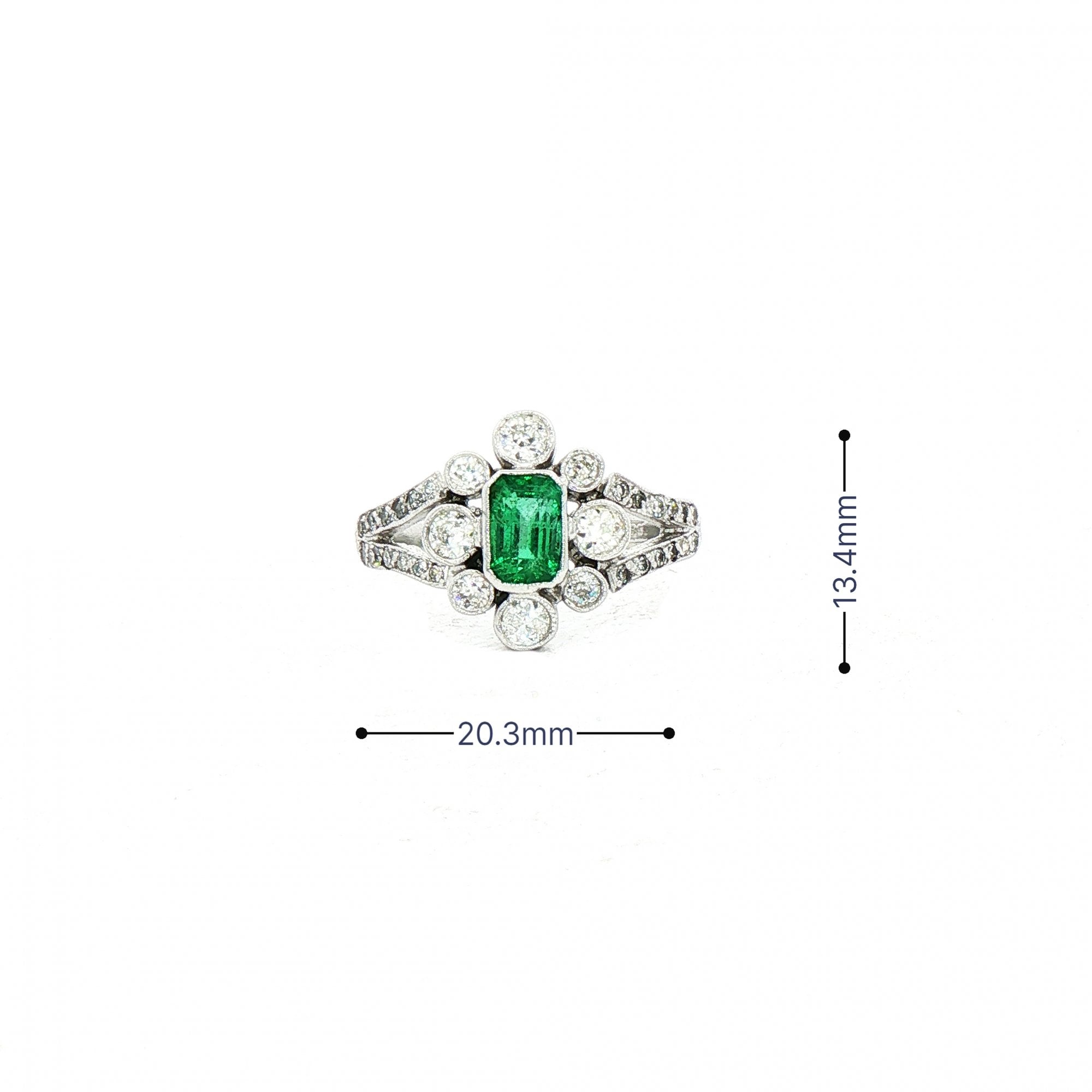 0.60ct Emerald & 0.70ct Natural Diamond Cluster Cocktail Ring in 18ct White Gold