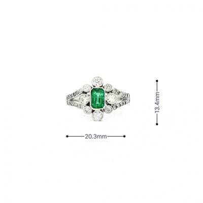 0.60ct Emerald & 0.70ct Natural Diamond Cluster Cocktail Ring in 18ct White Gold