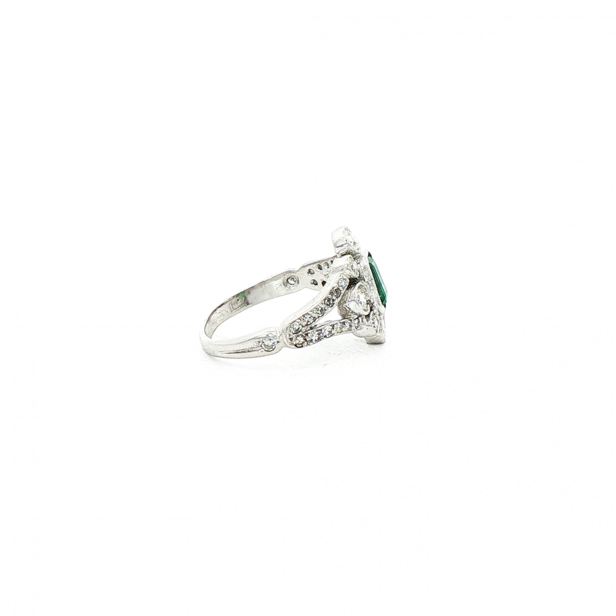 0.60ct Emerald & 0.70ct Natural Diamond Cluster Cocktail Ring in 18ct White Gold