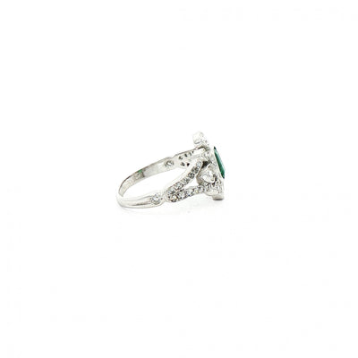 0.60ct Emerald & 0.70ct Natural Diamond Cluster Cocktail Ring in 18ct White Gold