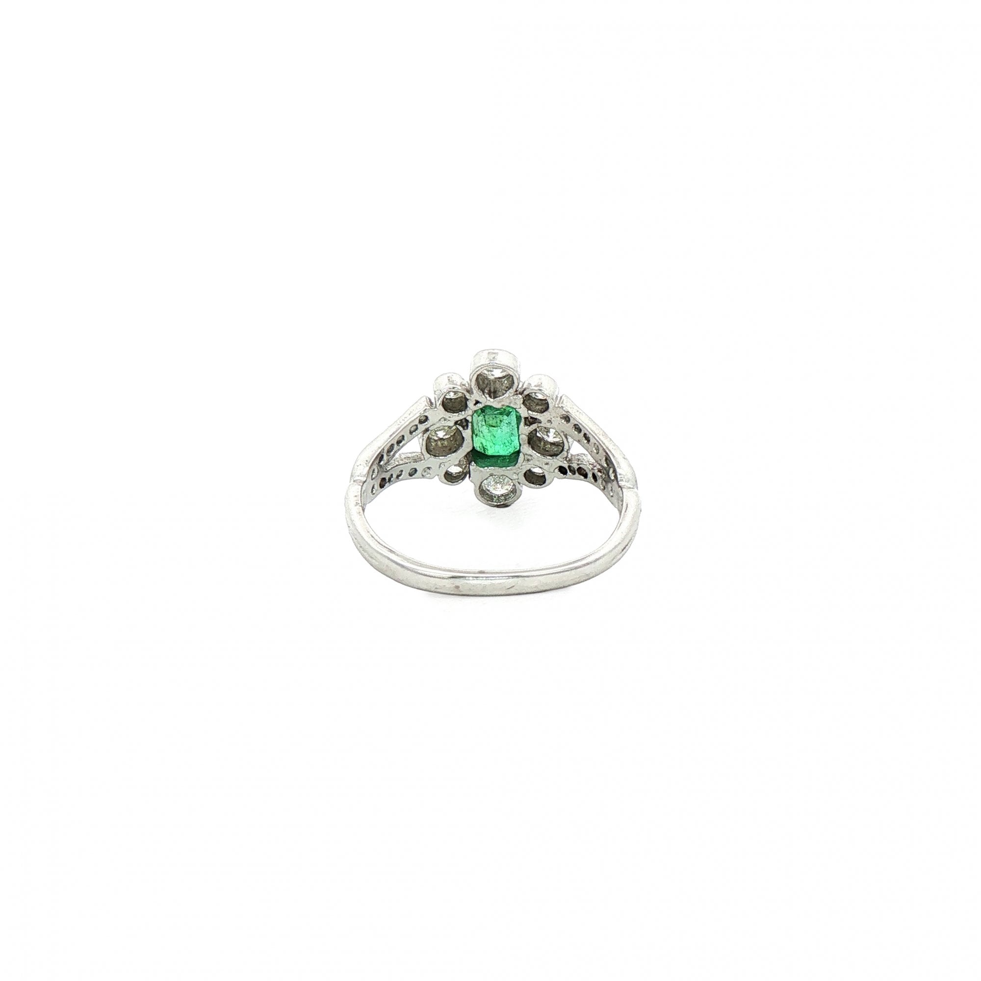 0.60ct Emerald & 0.70ct Natural Diamond Cluster Cocktail Ring in 18ct White Gold