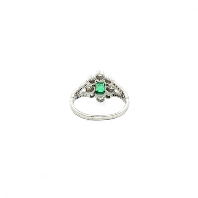 0.60ct Emerald & 0.70ct Natural Diamond Cluster Cocktail Ring in 18ct White Gold