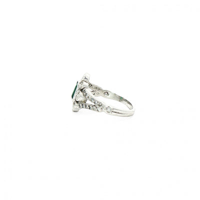 0.60ct Emerald & 0.70ct Natural Diamond Cluster Cocktail Ring in 18ct White Gold