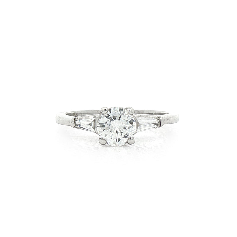 0.60ct F vs Round Brilliant Cut Natural Diamond Solitaire with Baguette Sides in Platinum