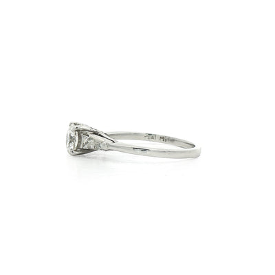 0.60ct F vs Round Brilliant Cut Natural Diamond Solitaire with Baguette Sides in Platinum