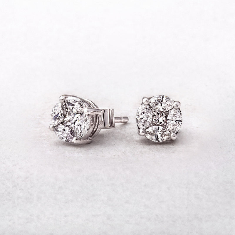 0.60ct Natural Diamond 5.8mm Round Invisible Set Stud Earrings in 18ct White Gold