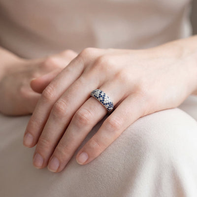 0.60ct Sapphire & 0.40ct Natural Diamond Cluster Dome Dress Ring in 18ct White Gold