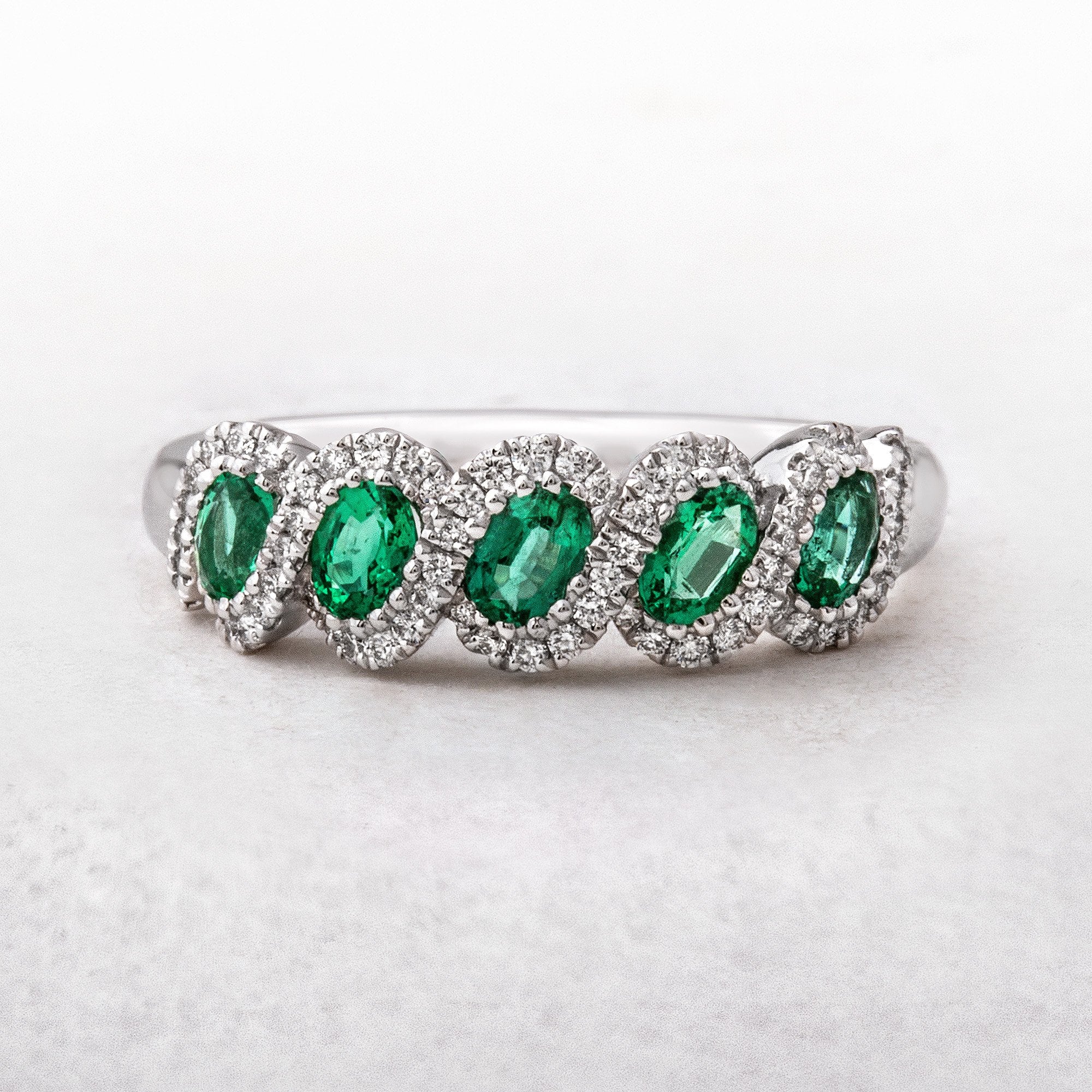 0.61ct Emerald & 0.21ct Natural Diamond Weave Dress Ring in 18ct White Gold