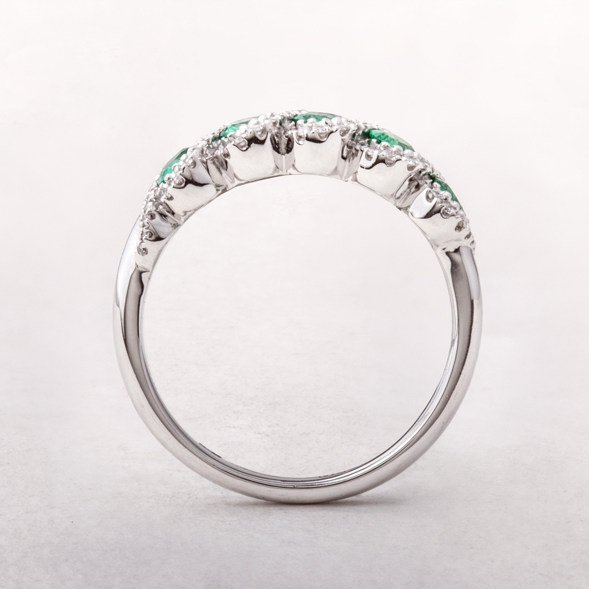 0.61ct Emerald & 0.21ct Natural Diamond Weave Dress Ring in 18ct White Gold