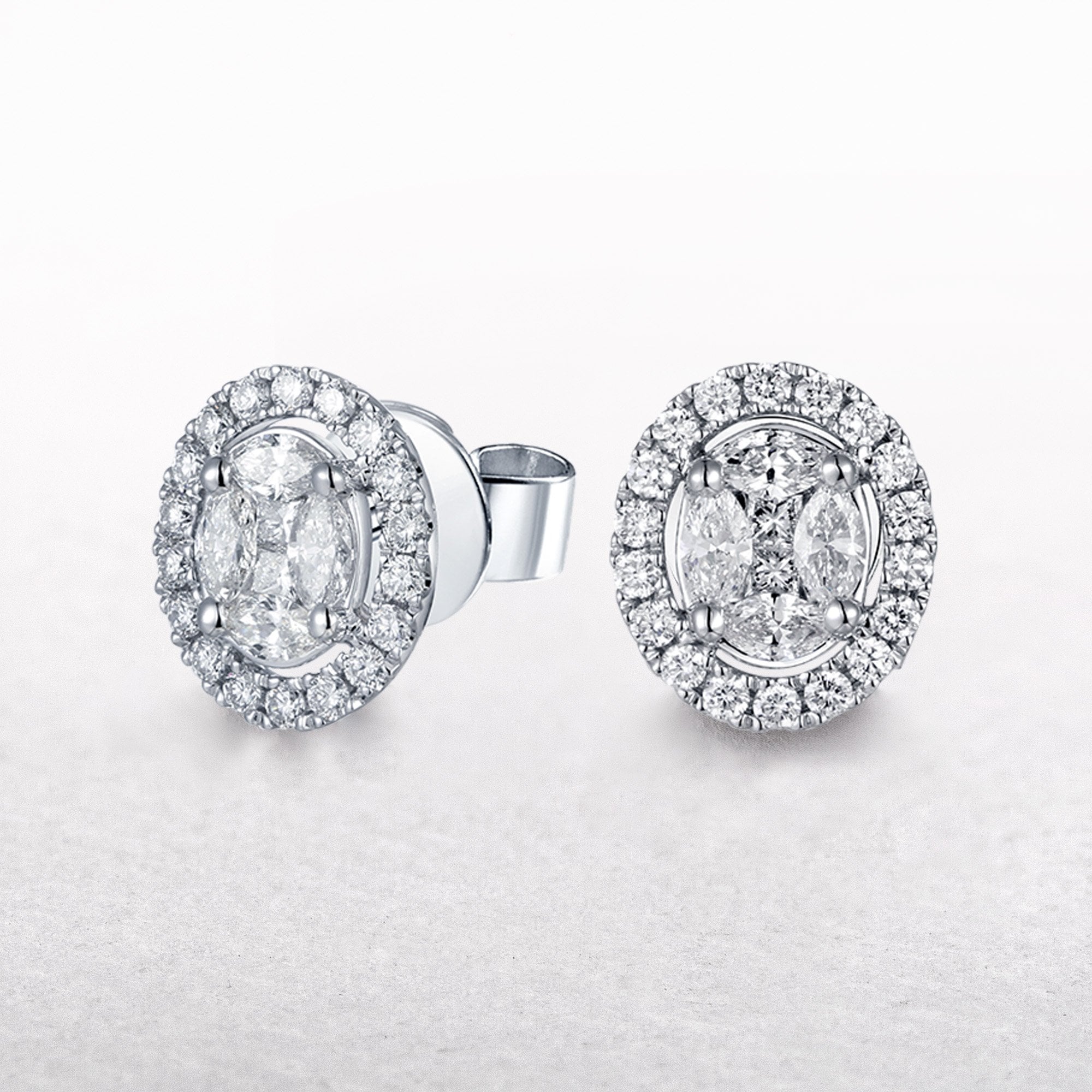 0.61ct Natural Diamond Oval Halo Stud Earrings in 18ct White Gold