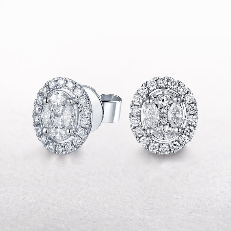 0.61ct Natural Diamond Oval Halo Stud Earrings in 18ct White Gold