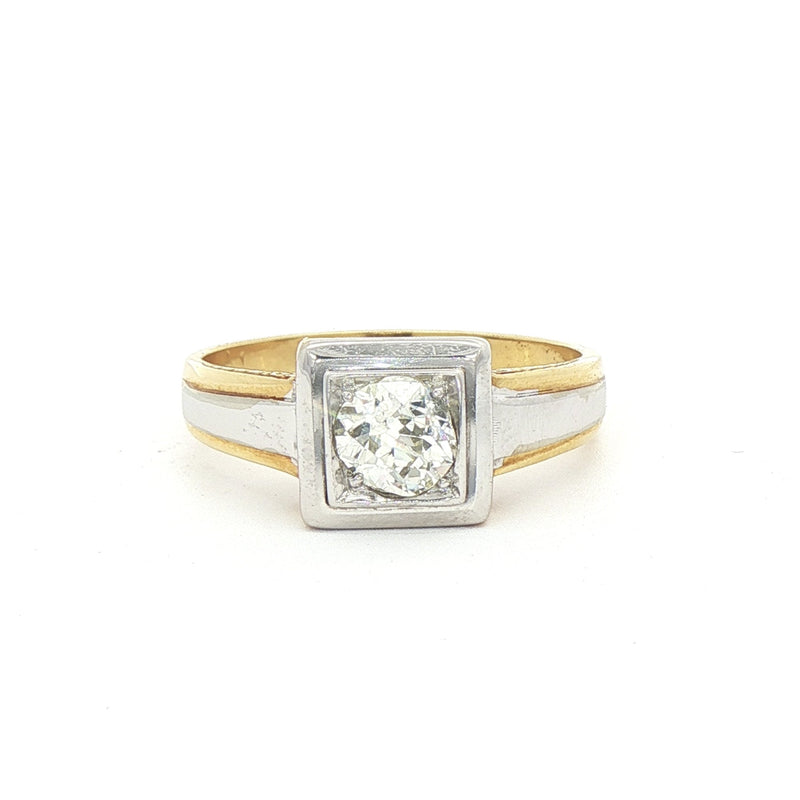 0.62ct J VS1 Two Tone Original Art Deco Square Setting with Natural Diamond Solitaire in 14ct Gold