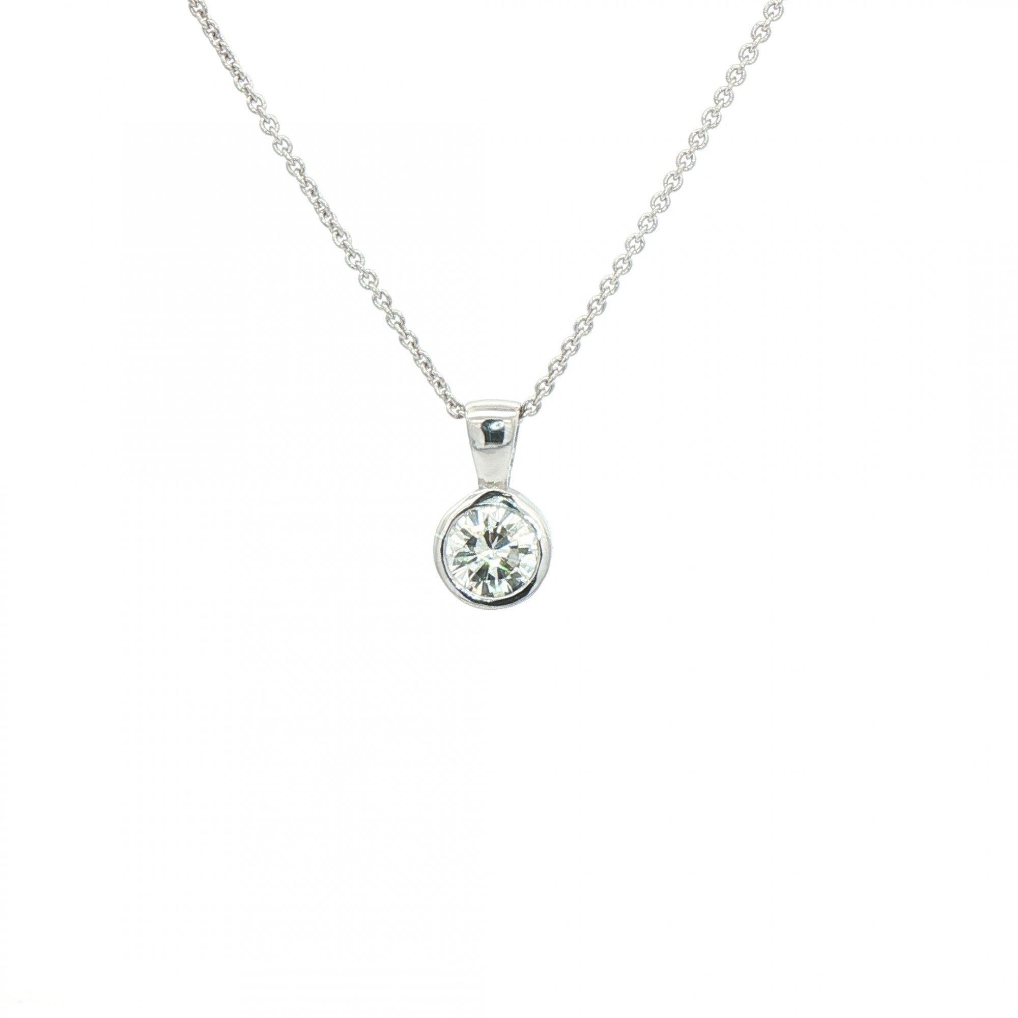 0.63ct F VS Natural Diamond Rubover Solitaire Pendant in 18ct White Gold