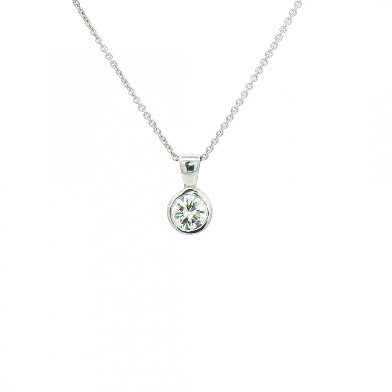 0.63ct F VS Natural Diamond Rubover Solitaire Pendant in 18ct White Gold