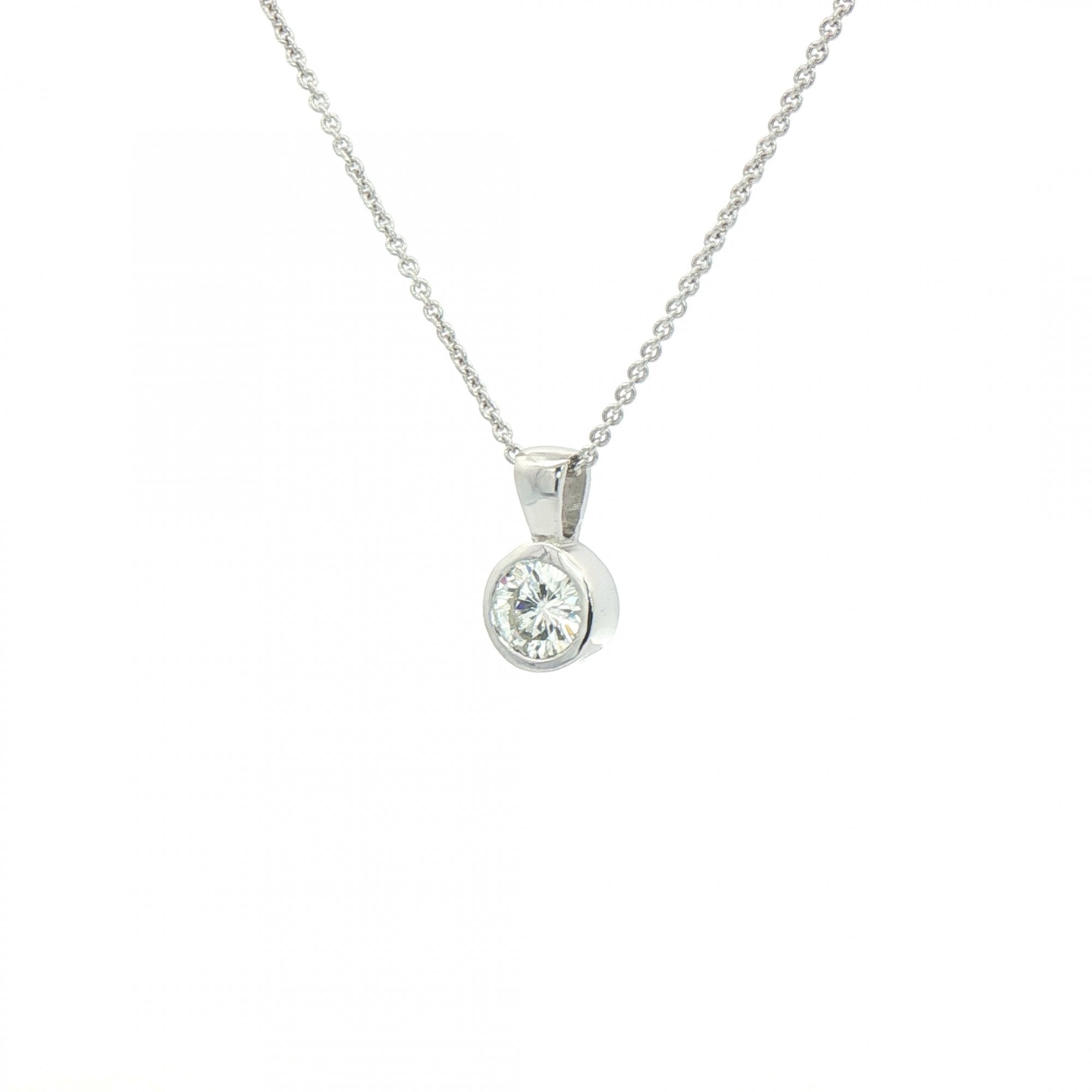 0.63ct F VS Natural Diamond Rubover Solitaire Pendant in 18ct White Gold