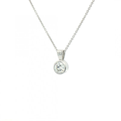 0.63ct F VS Natural Diamond Rubover Solitaire Pendant in 18ct White Gold