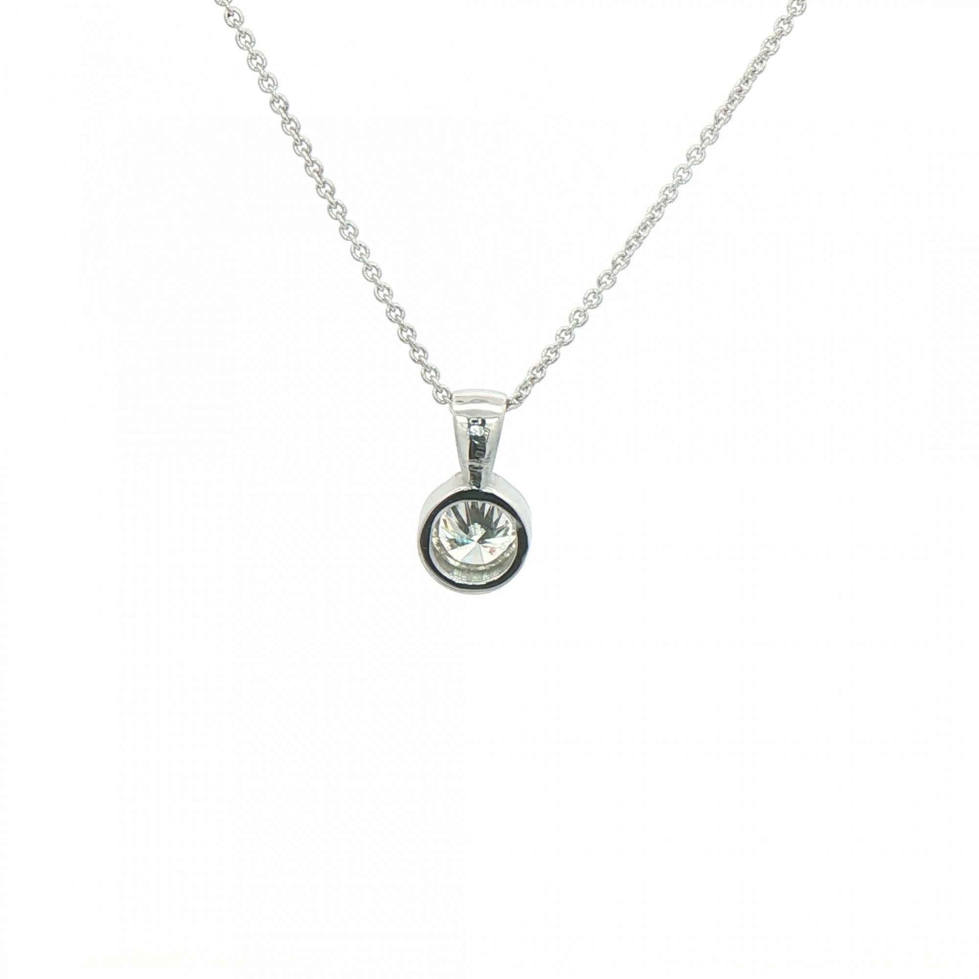 0.63ct F VS Natural Diamond Rubover Solitaire Pendant in 18ct White Gold
