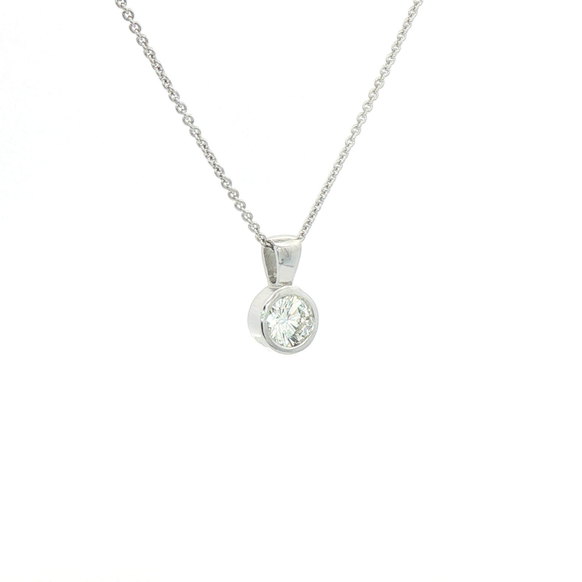 0.63ct F VS Natural Diamond Rubover Solitaire Pendant in 18ct White Gold